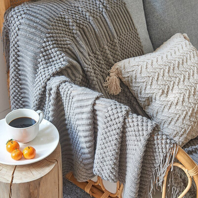 Nordic Solid Sofa Knitted Blanket for Cozy Comfort