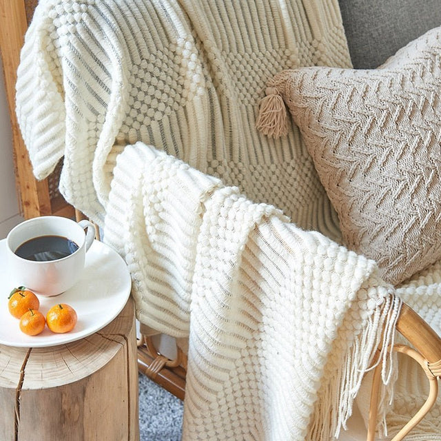 Nordic Solid Sofa Knitted Blanket for Cozy Comfort