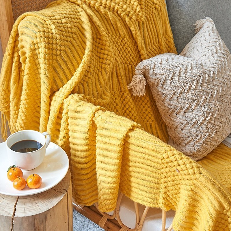 Nordic Solid Sofa Knitted Blanket for Cozy Comfort