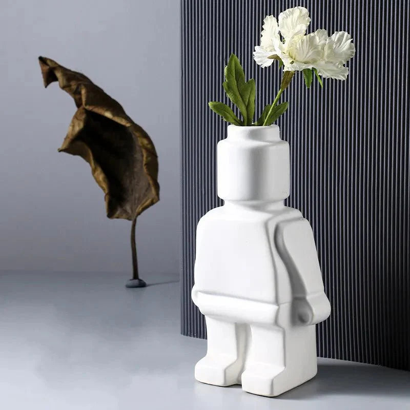 Nordic Style Minimal Ceramic Robot Vase for Modern Decor