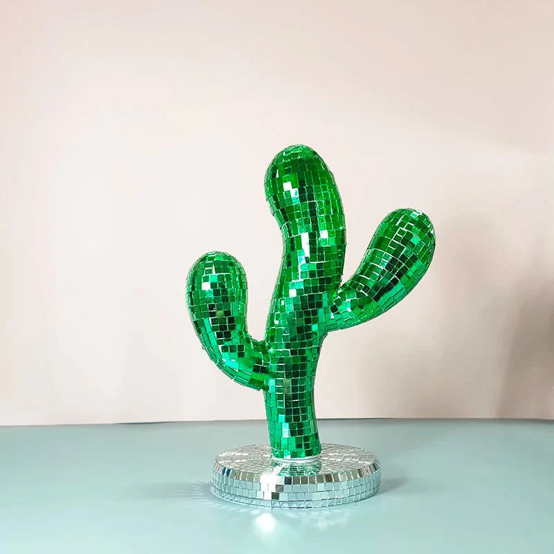 Novelty Green Disco Ball Cactus Decoration Glass 25cm