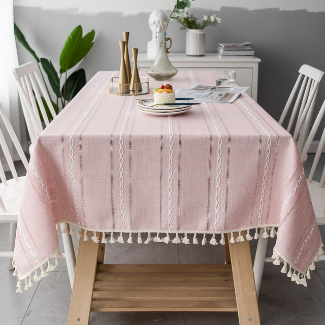 Cotton Linen Stripe Tablecloth – Dust-Proof & Stain Resistant