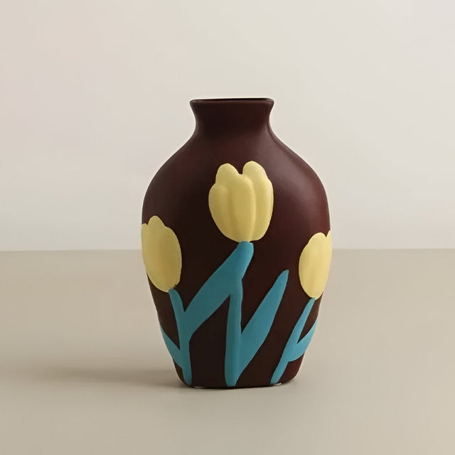 Painted Floral Ceramic Vase for Home Decor and Flowers