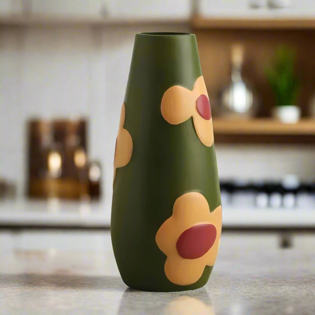Painted Floral Ceramic Vase for Home Decor and Flowers