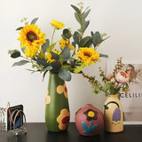 Painted Floral Ceramic Vase for Home Decor and Flowers