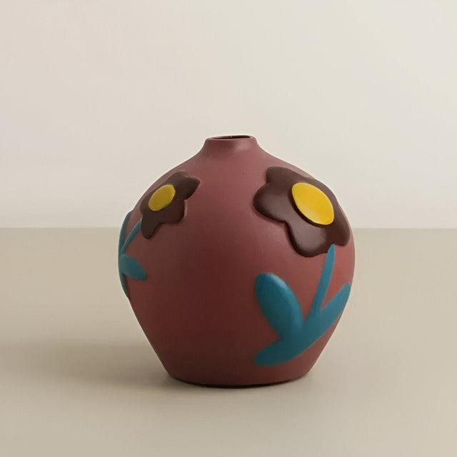 Painted Floral Ceramic Vase for Home Decor and Flowers