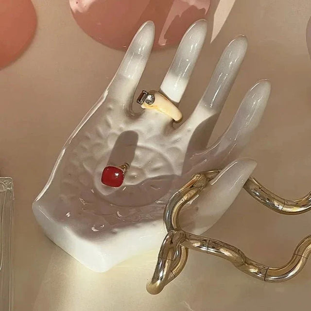Palm Shaped Ceramic Ring Collection Holder in Korean Style
