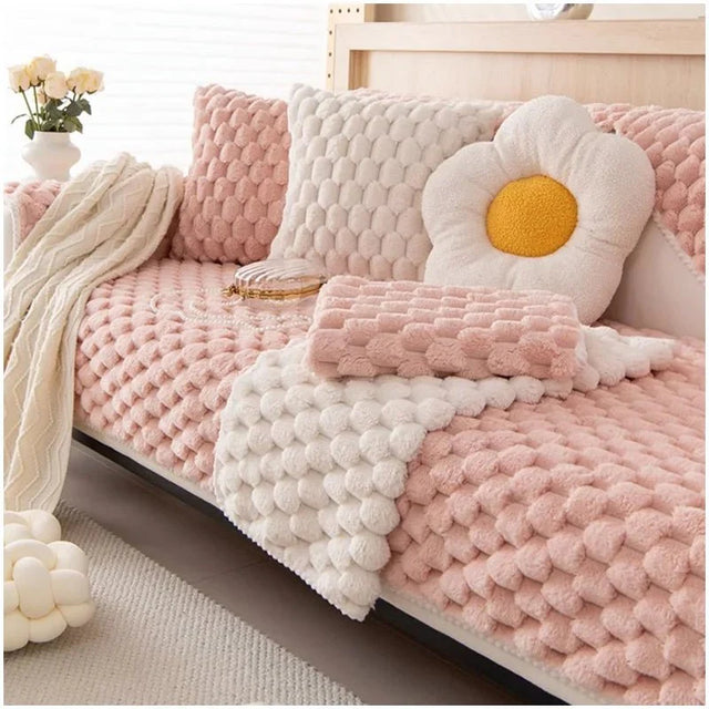 Pastel Colour Thickened Plush Sofa Blanket for Cozy Comfort
