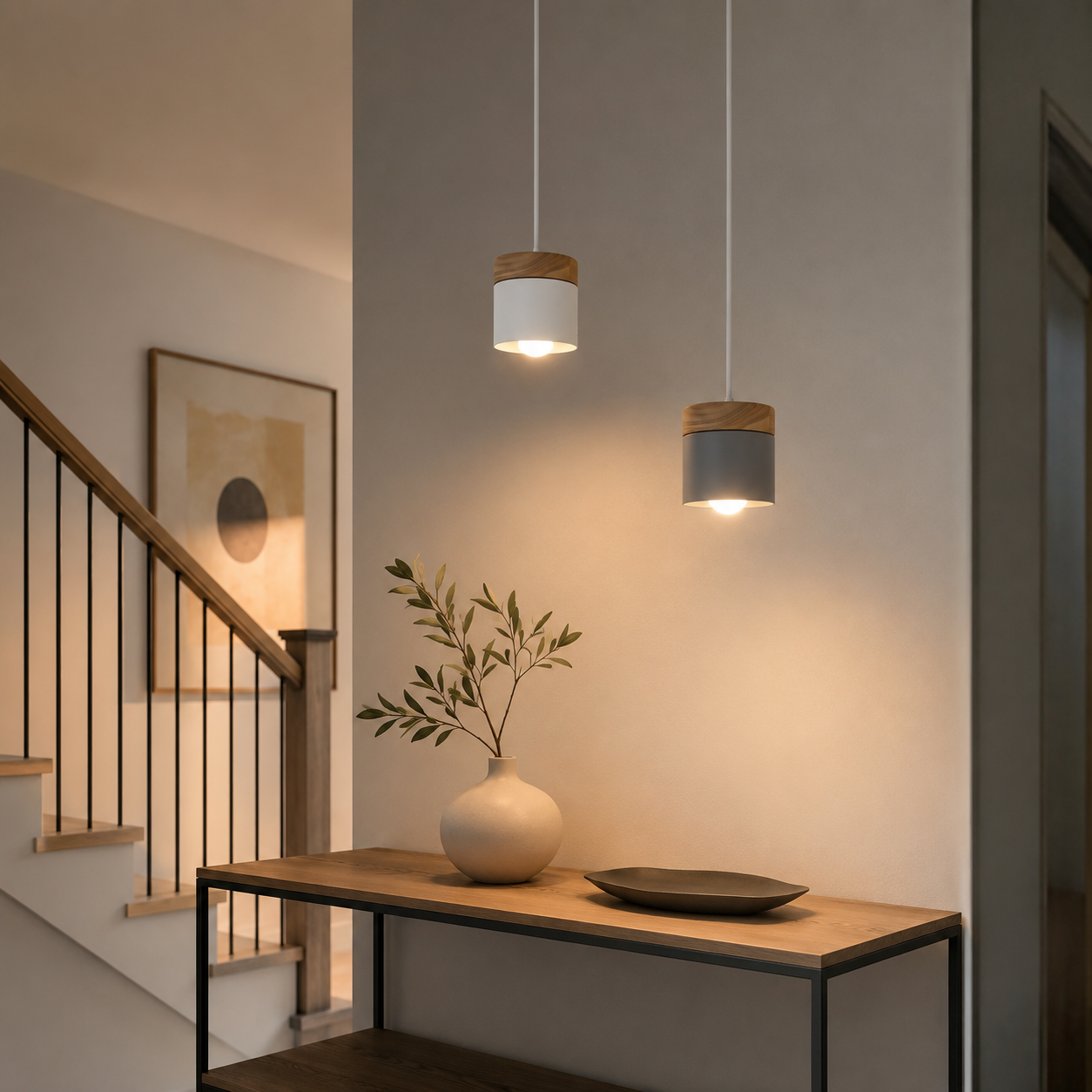 Macaron Mini Pendant Light, Wood Top Loft Ceiling Lamp