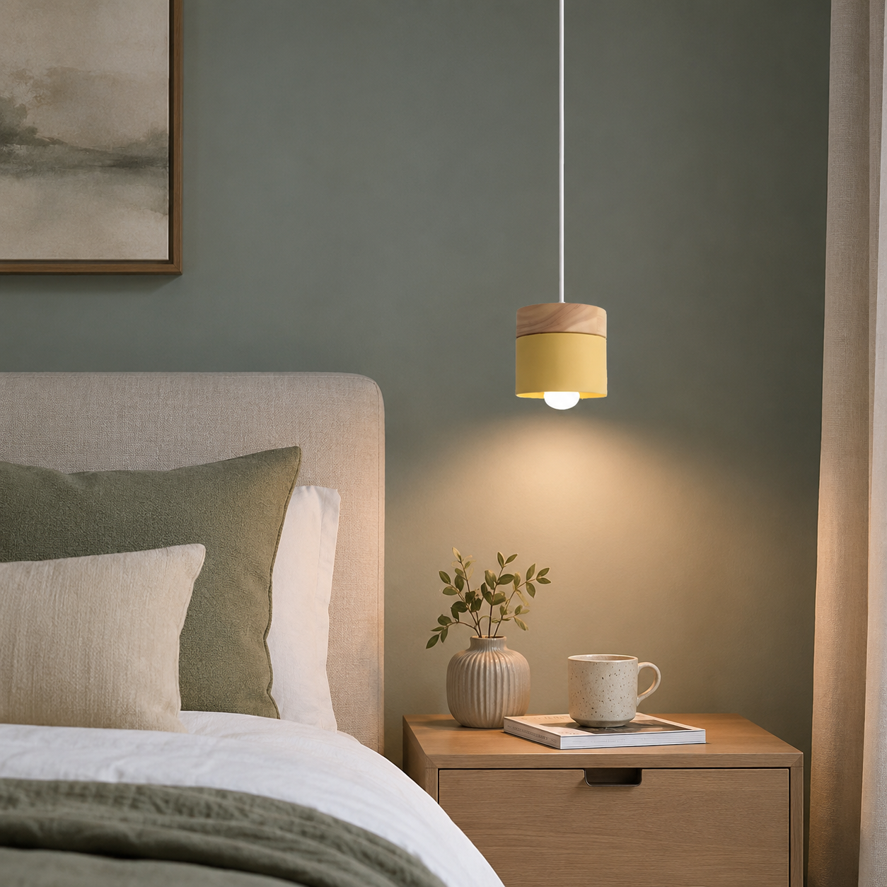 Macaron Mini Pendant Light, Wood Top Loft Ceiling Lamp