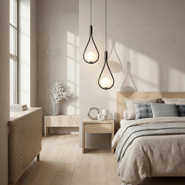 Brass Teardrop Pendant Light, Modern Hanging Bedside Lamp