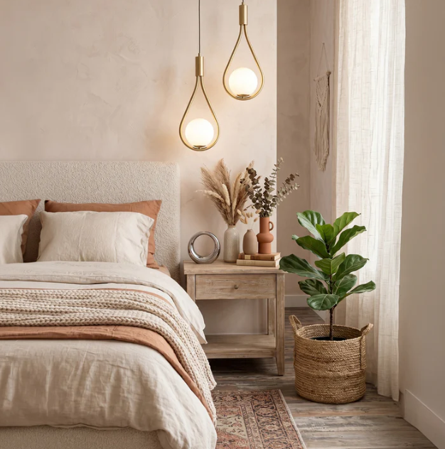 Brass Teardrop Pendant Light, Modern Hanging Bedside Lamp