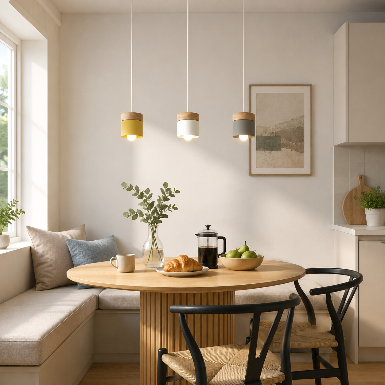 Macaron Mini Pendant Light, Wood Top Loft Ceiling Lamp