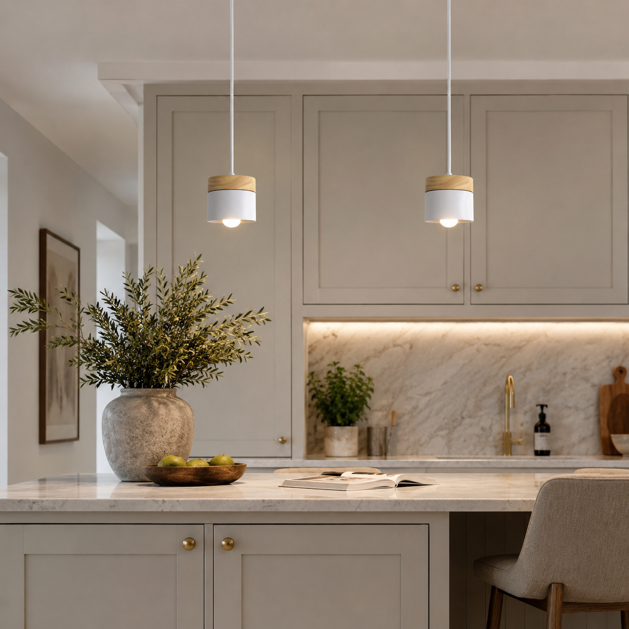 Macaron Mini Pendant Light, Wood Top Loft Ceiling Lamp