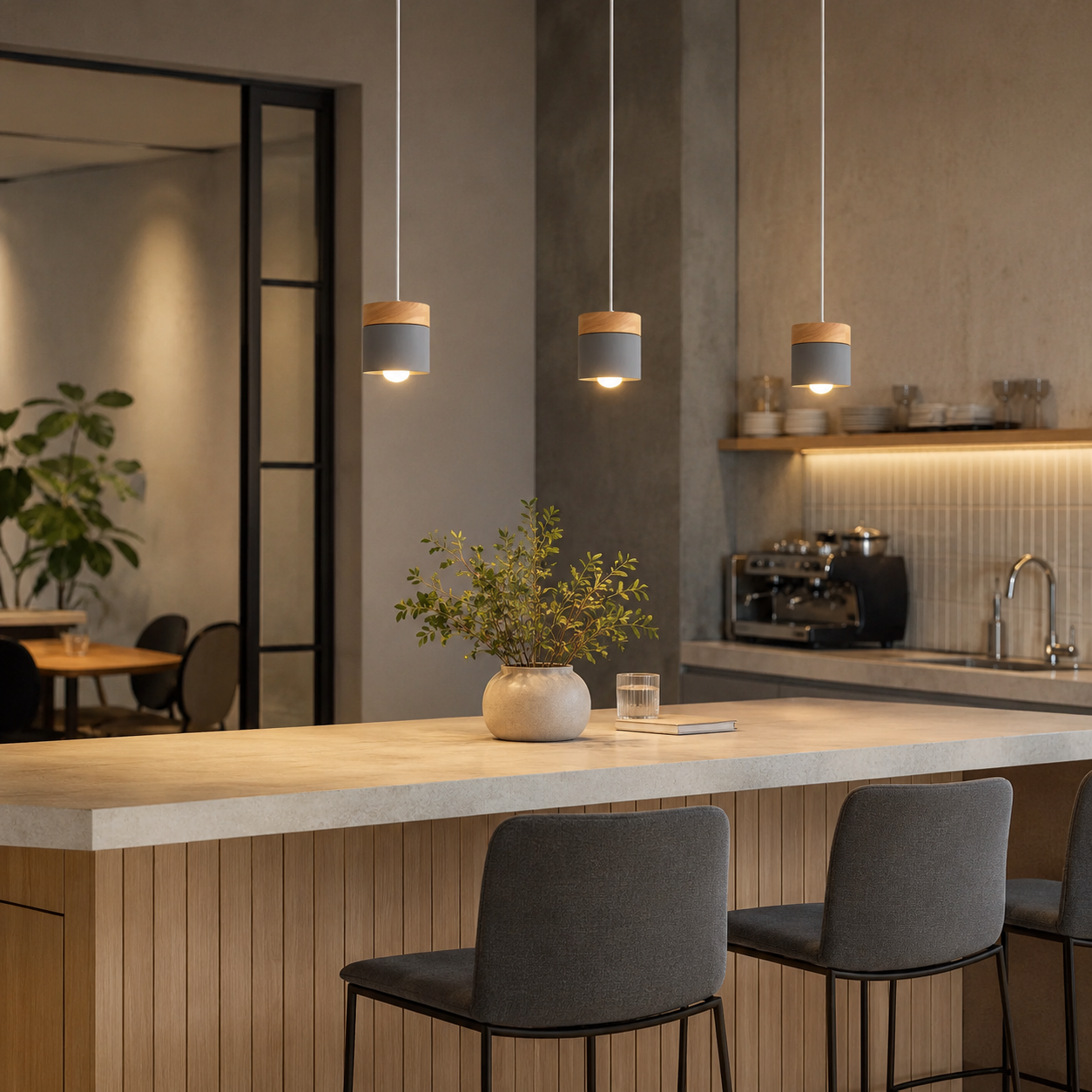 Macaron Mini Pendant Light, Wood Top Loft Ceiling Lamp