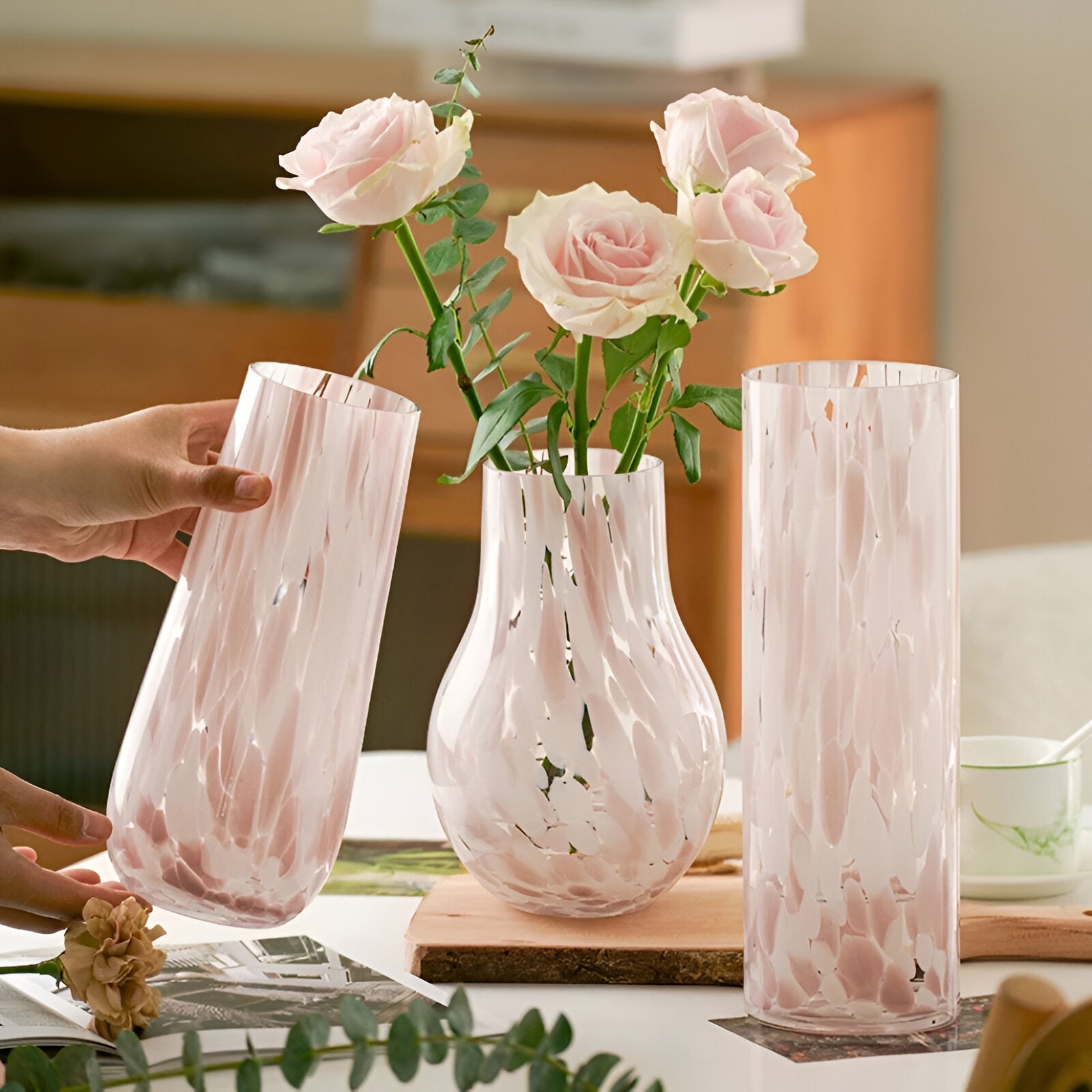 Pink Marble Effect Glass Vase - American Style Hydroponic Decor