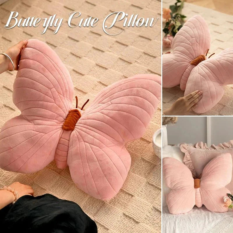 Pink Plush Butterfly Cushion Pad for Sofa and Bedroom