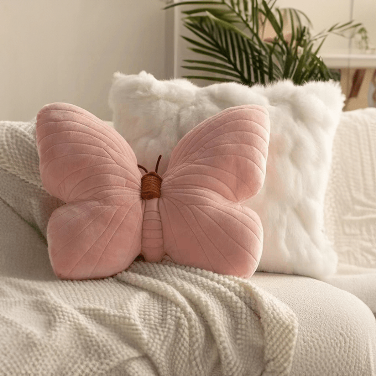 Pink Plush Butterfly Cushion Pad for Sofa and Bedroom