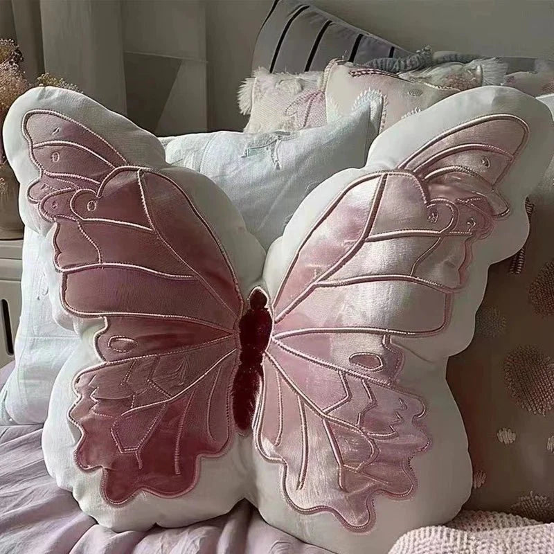 Pink Plush Butterfly Cushion Pad for Sofa and Bedroom