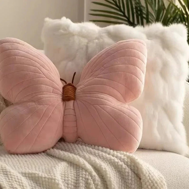 Pink Plush Butterfly Cushion Pad for Sofa and Bedroom