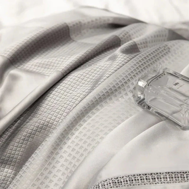 Platinum Triangle Duvet Cover Set – 1000 TC Egyptian Cotton in Sleek Silver Grey