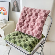 Plush Checked Chair Cushion - Soft Cotton Filling, Square Design