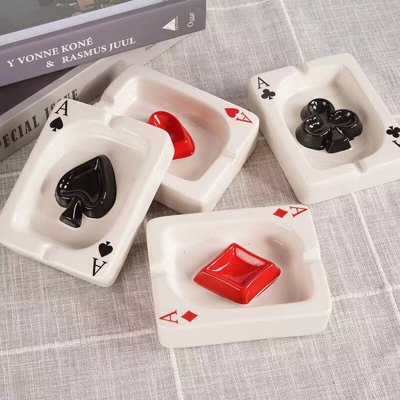 Poker Red Heart Ceramic Ashtray - Stylish Square Design