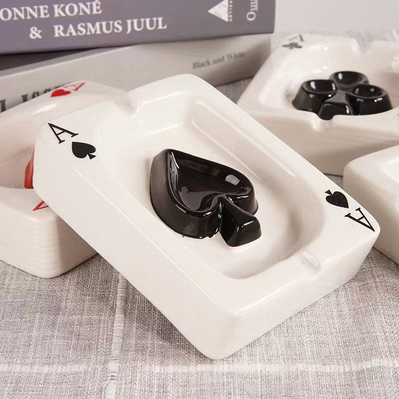 Poker Red Heart Ceramic Ashtray - Stylish Square Design