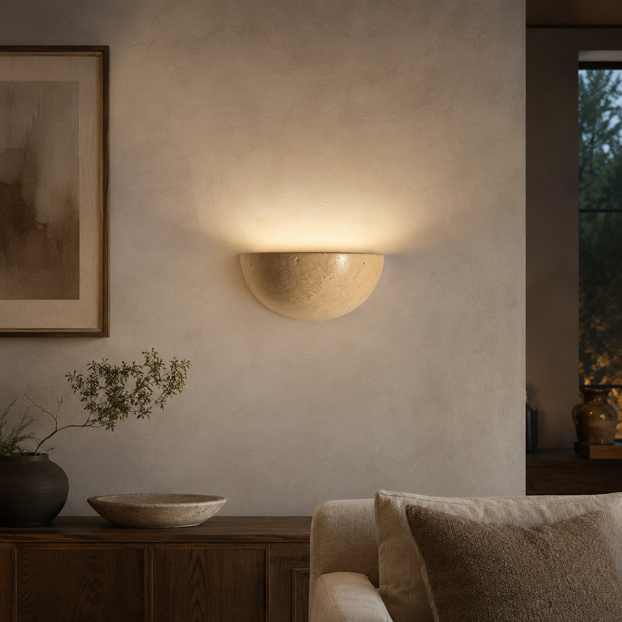 Travertine LED Stone Wall Light, Minimalist Natural Wall Sconce