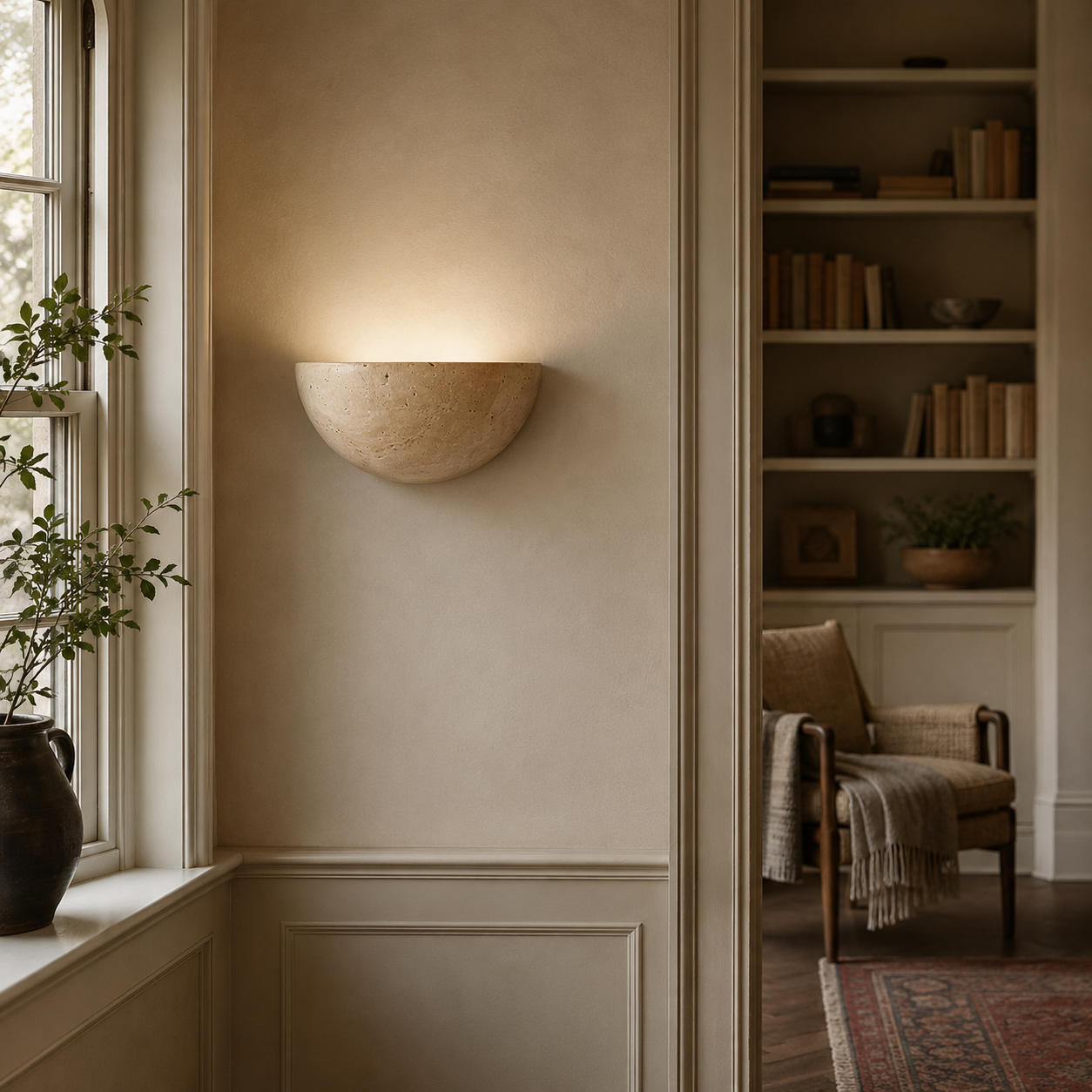 Travertine LED Stone Wall Light, Minimalist Natural Wall Sconce