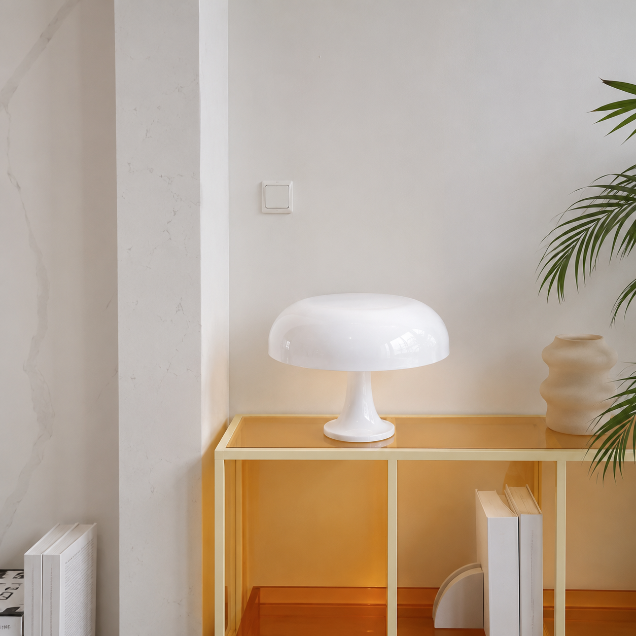 Mushroom Table Lamp, Retro Mid-Century Bedside Lamp, Orange or White