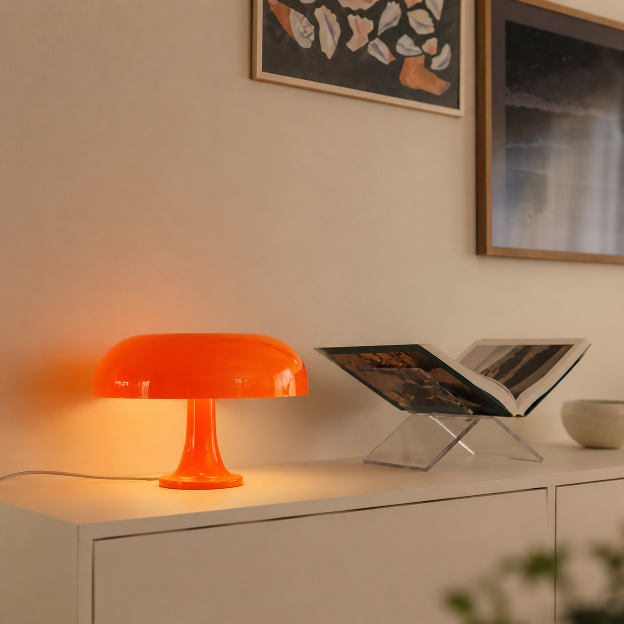 Mushroom Table Lamp, Retro Mid-Century Bedside Lamp, Orange or White