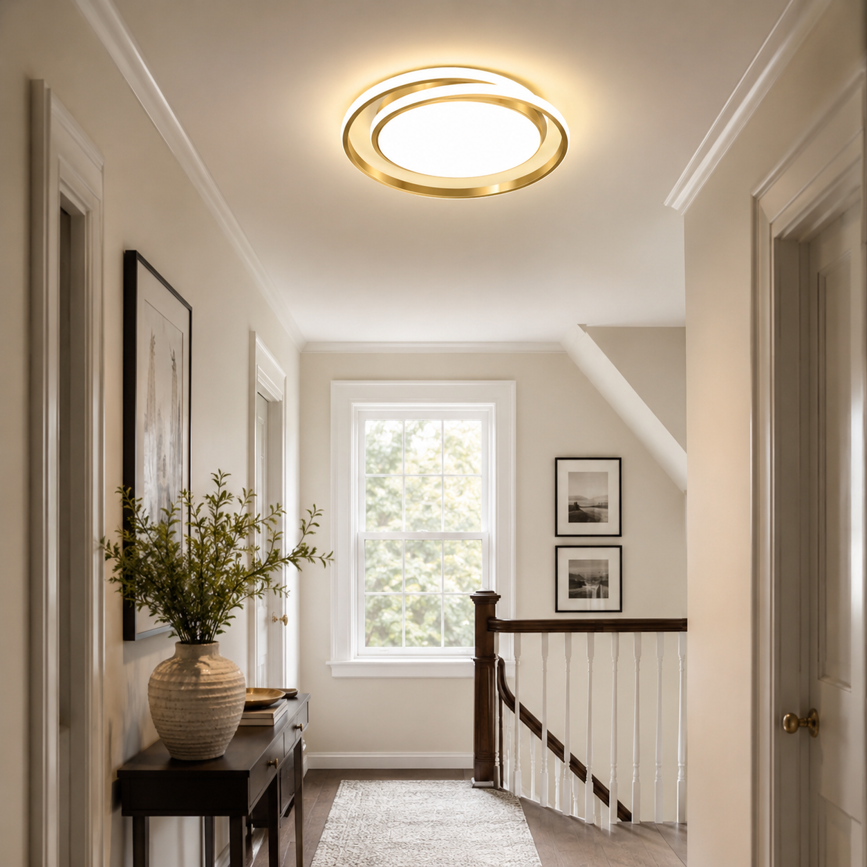 Round LED Ceiling Light – Modern Flush Mount, Dimmable, 45cm | Gold or Black