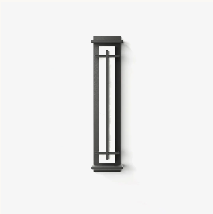 Tall Alabaster Black Outdoor Wall Light, Waterproof LED Caged Garden Bar Light