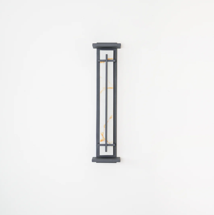 Tall Alabaster Black Outdoor Wall Light, Waterproof LED Caged Garden Bar Light