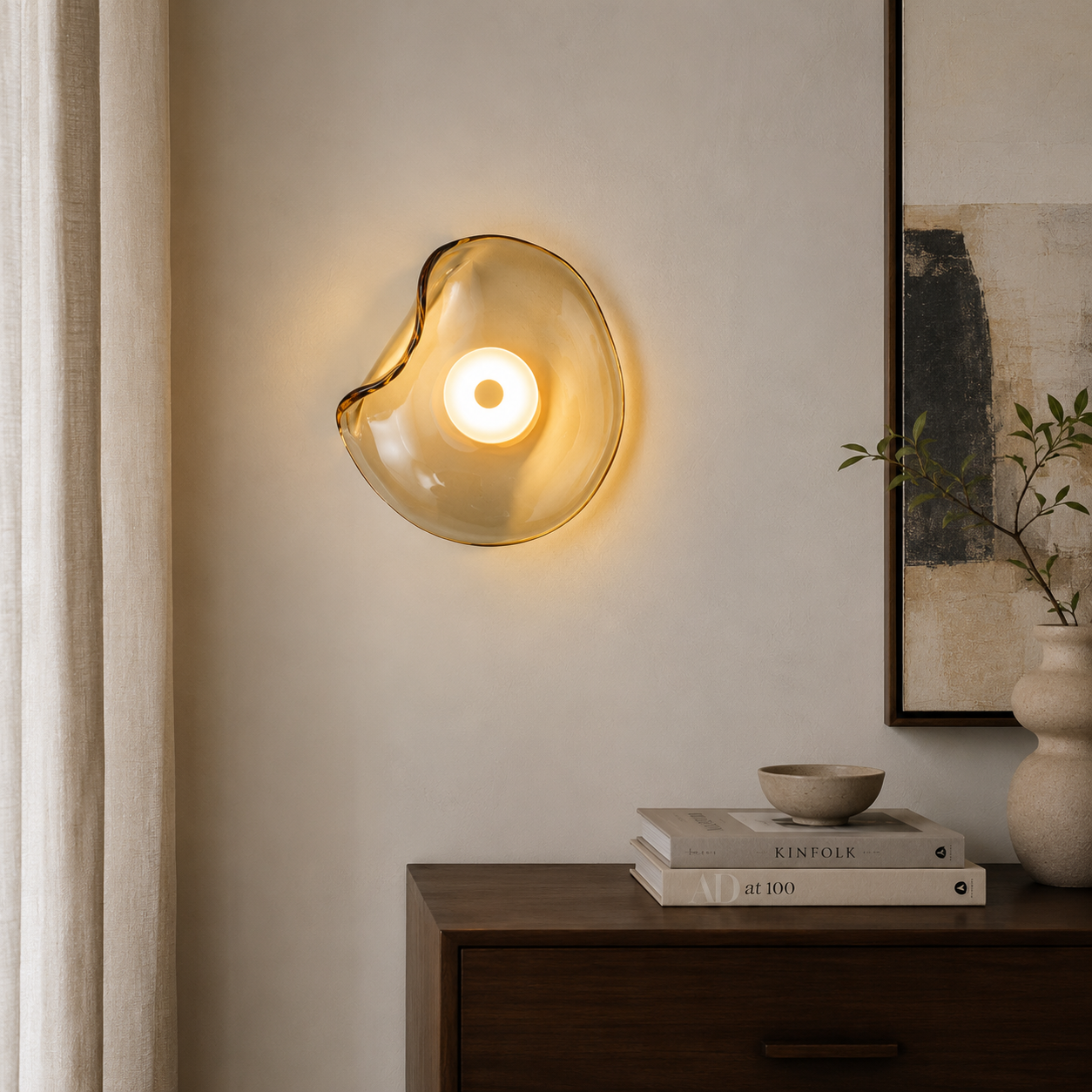 Organic Glass Wall Light, Modern Art Glass LED Sconce