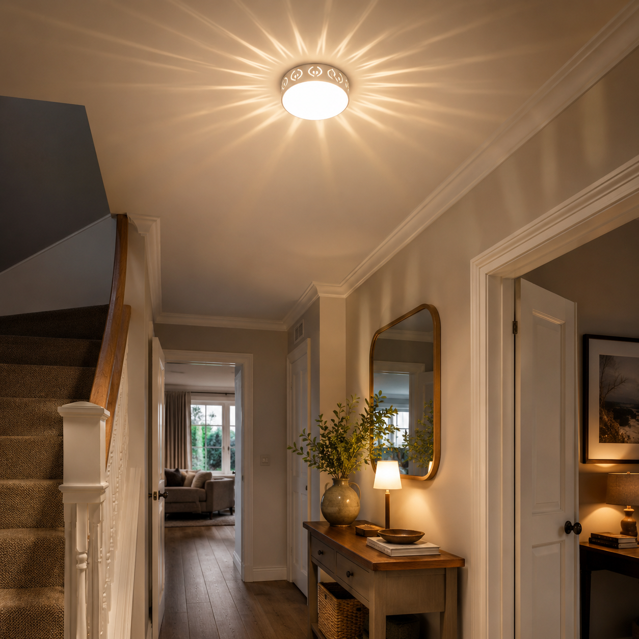 Round Decorative Hallway Ceiling Light, Sunburst Effect LED Flush Mount
