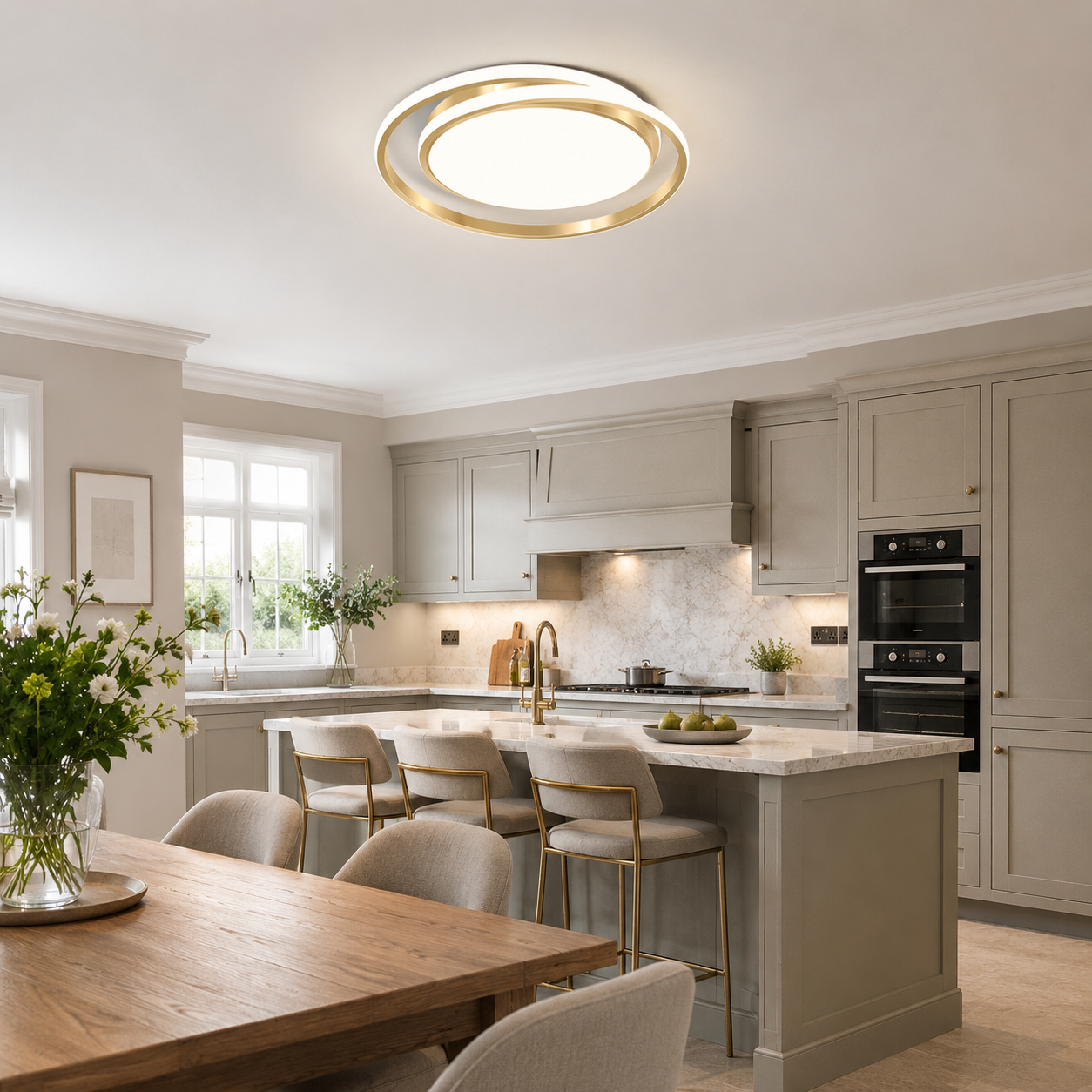 Round LED Ceiling Light – Modern Flush Mount, Dimmable, 45cm | Gold or Black