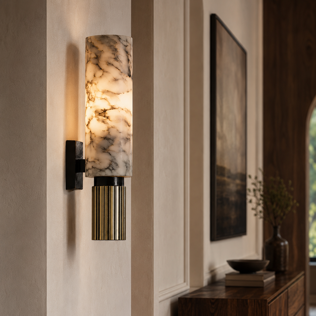 Elegant Marble Wall Light — Slim LED Sconce