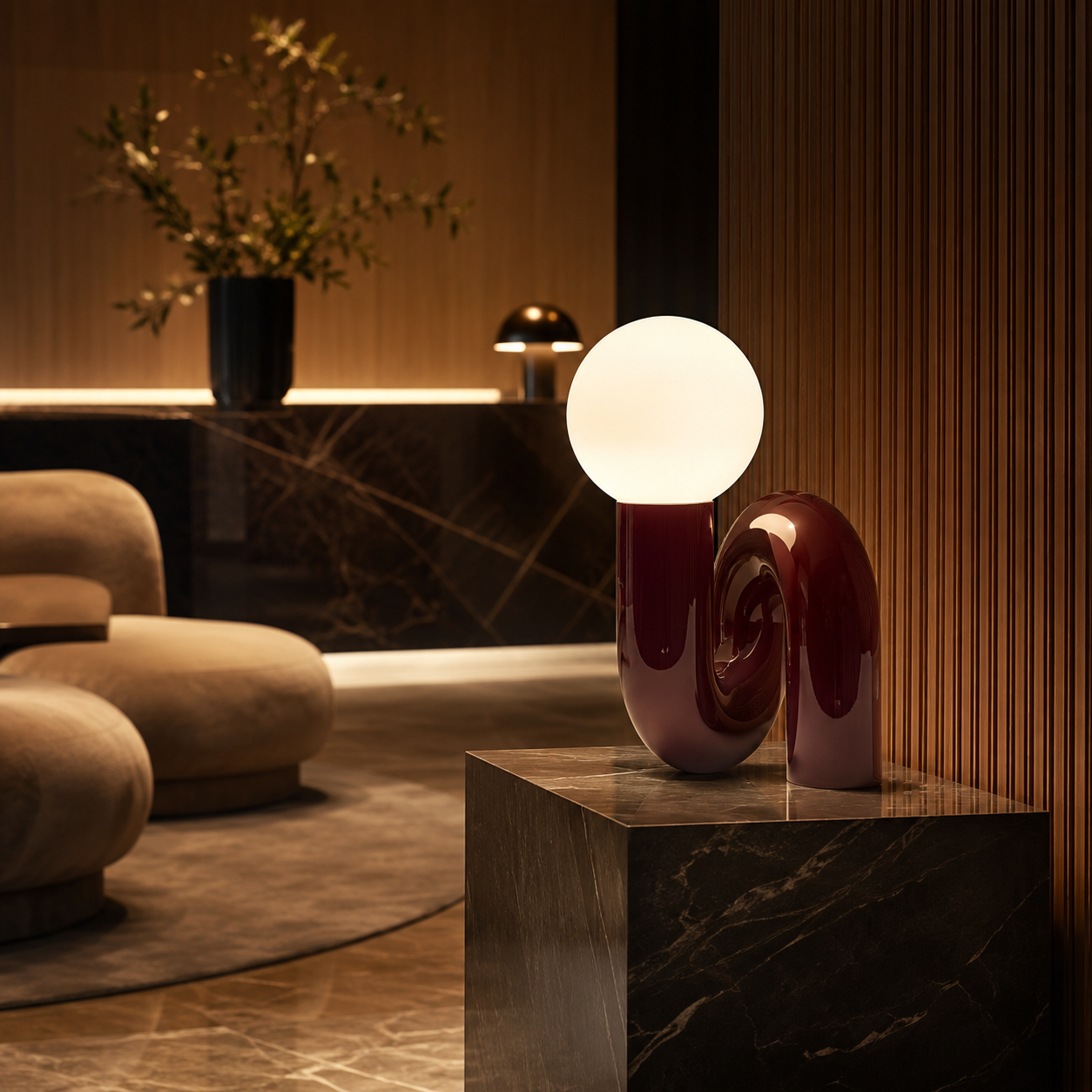 Sculptural Table Lamp, Nordic Twisted Glass Ball LED Accent Light