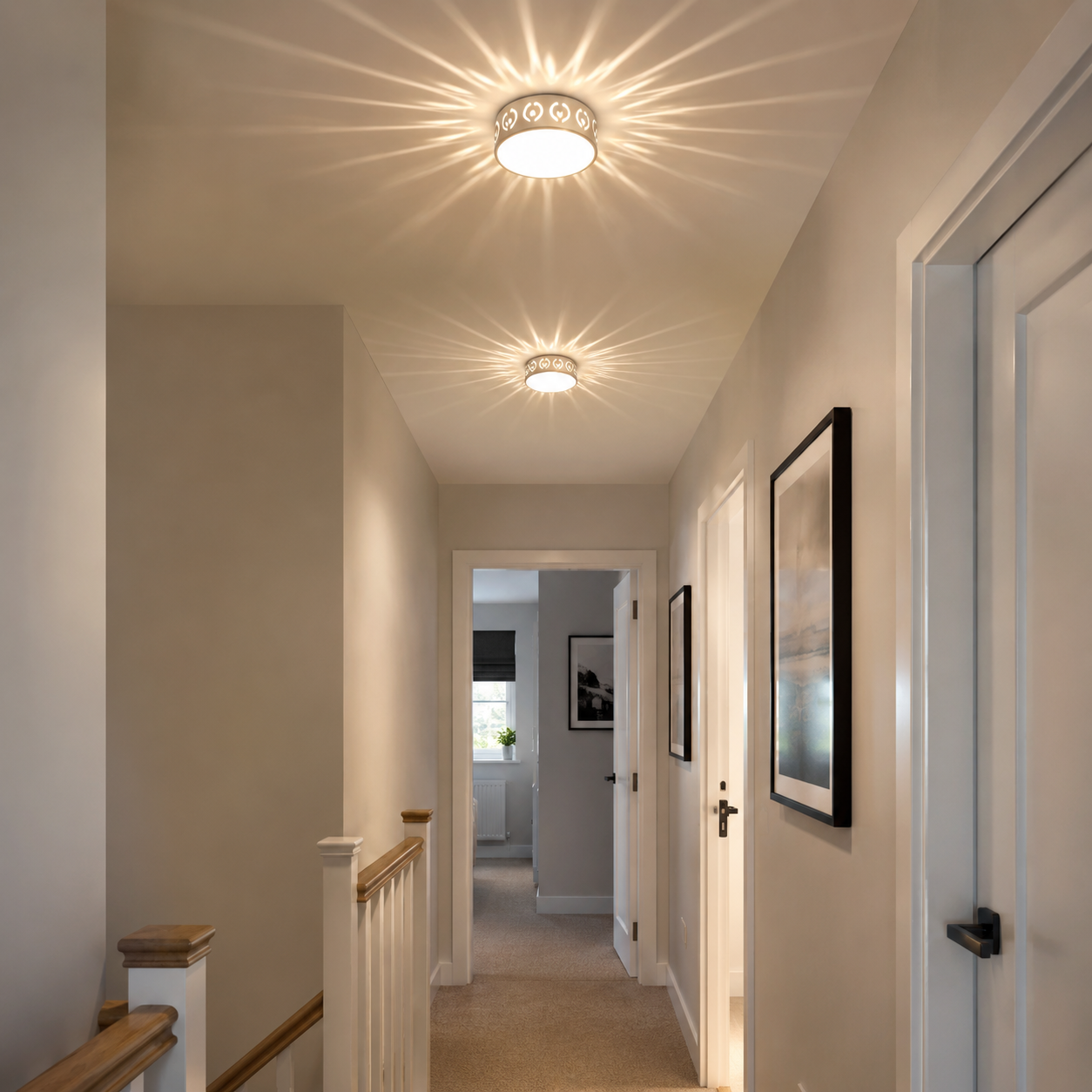 Round Decorative Hallway Ceiling Light, Sunburst Effect LED Flush Mount