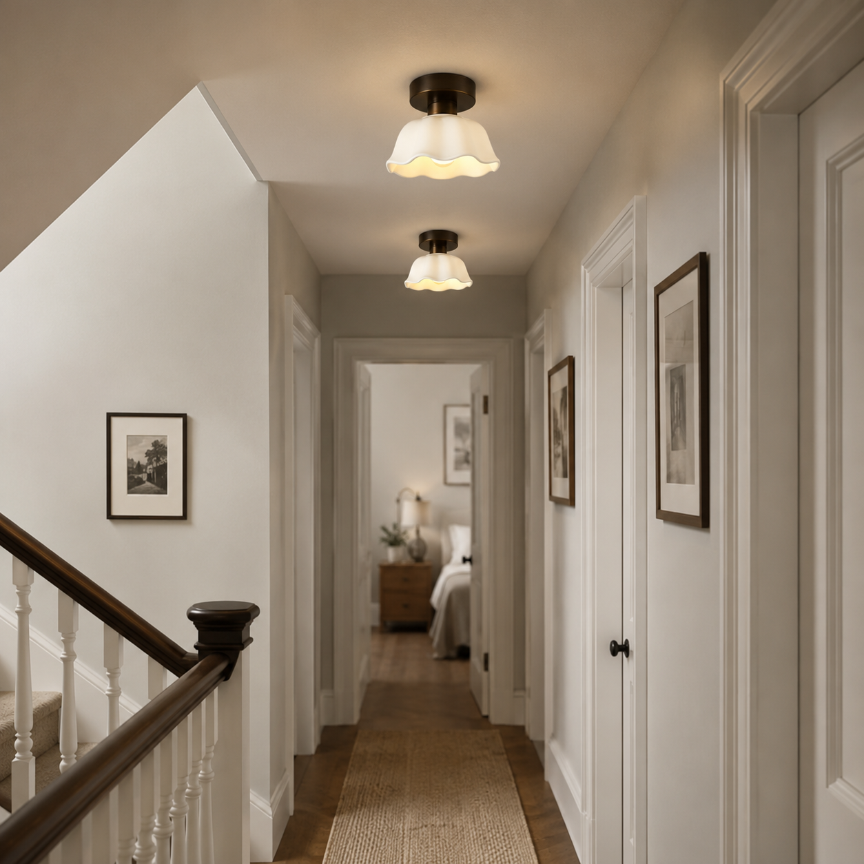 Vintage Ceramic & Glass-Style Ceiling Light – Warm Glow Semi-Flush | Ivory