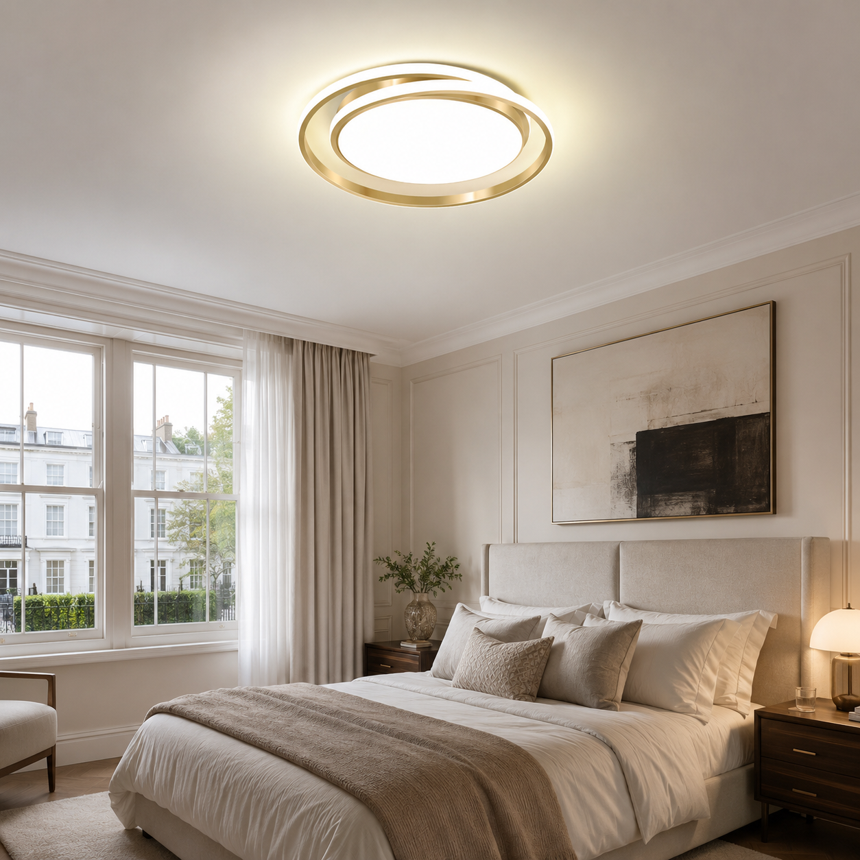 Round LED Ceiling Light – Modern Flush Mount, Dimmable, 45cm | Gold or Black