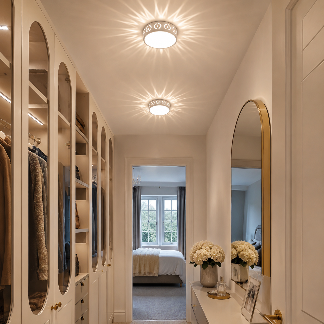 Round Decorative Hallway Ceiling Light, Sunburst Effect LED Flush Mount
