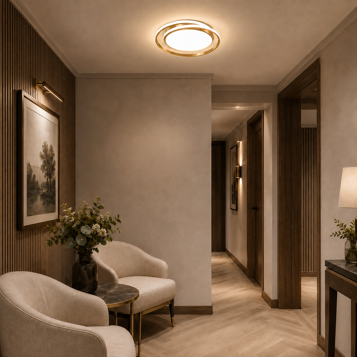 Round LED Ceiling Light – Modern Flush Mount, Dimmable, 45cm | Gold or Black