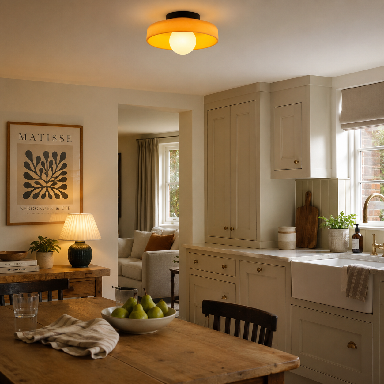 Round Glass Flush Mount Ceiling Light – Coloured Semi-Flush | 2 Sizes