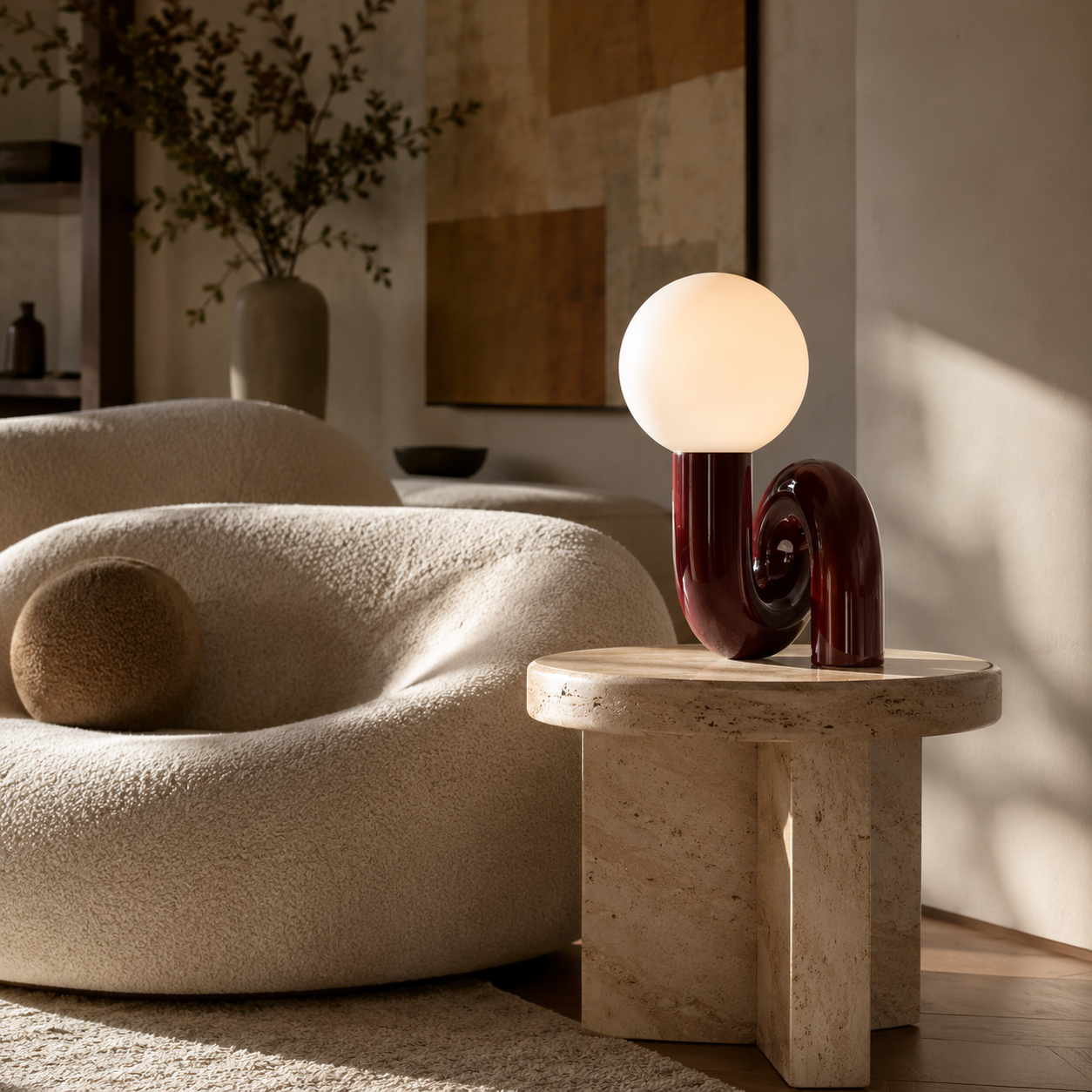 Sculptural Table Lamp, Nordic Twisted Glass Ball LED Accent Light