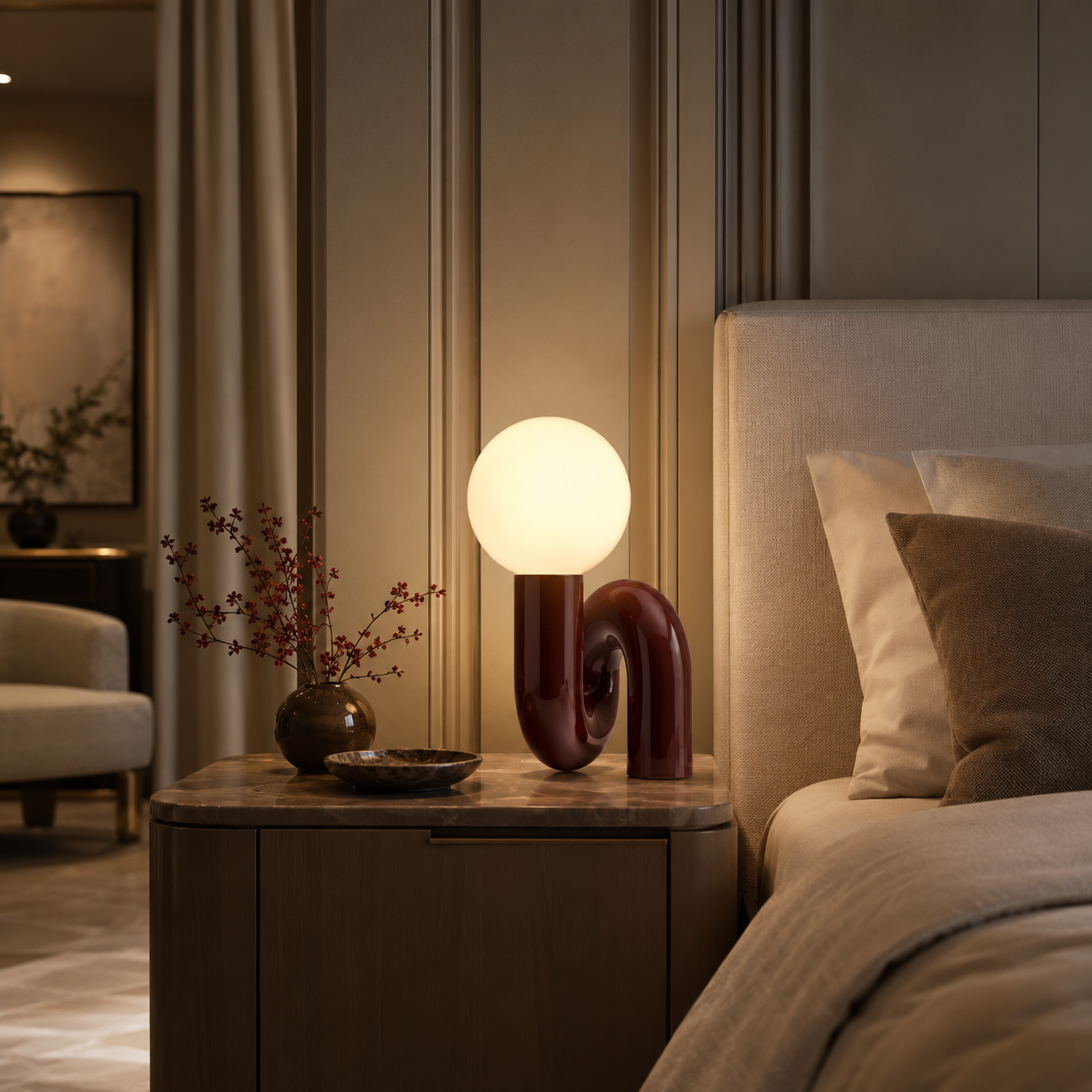 Sculptural Table Lamp, Nordic Twisted Glass Ball LED Accent Light