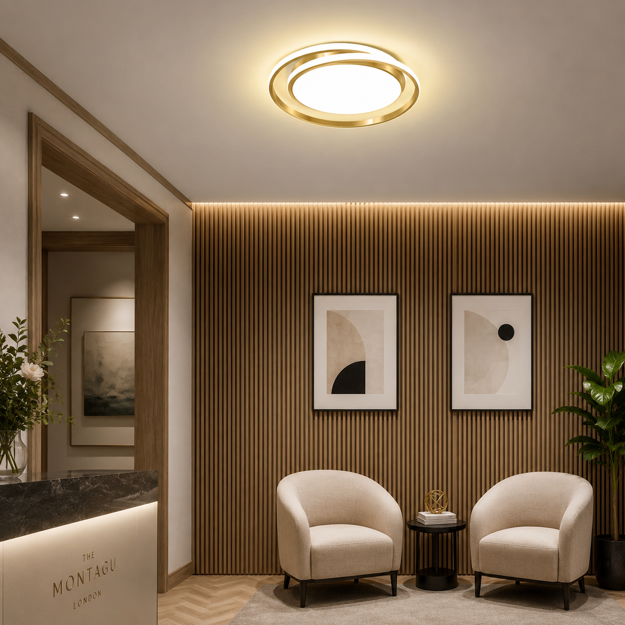 Round LED Ceiling Light – Modern Flush Mount, Dimmable, 45cm | Gold or Black