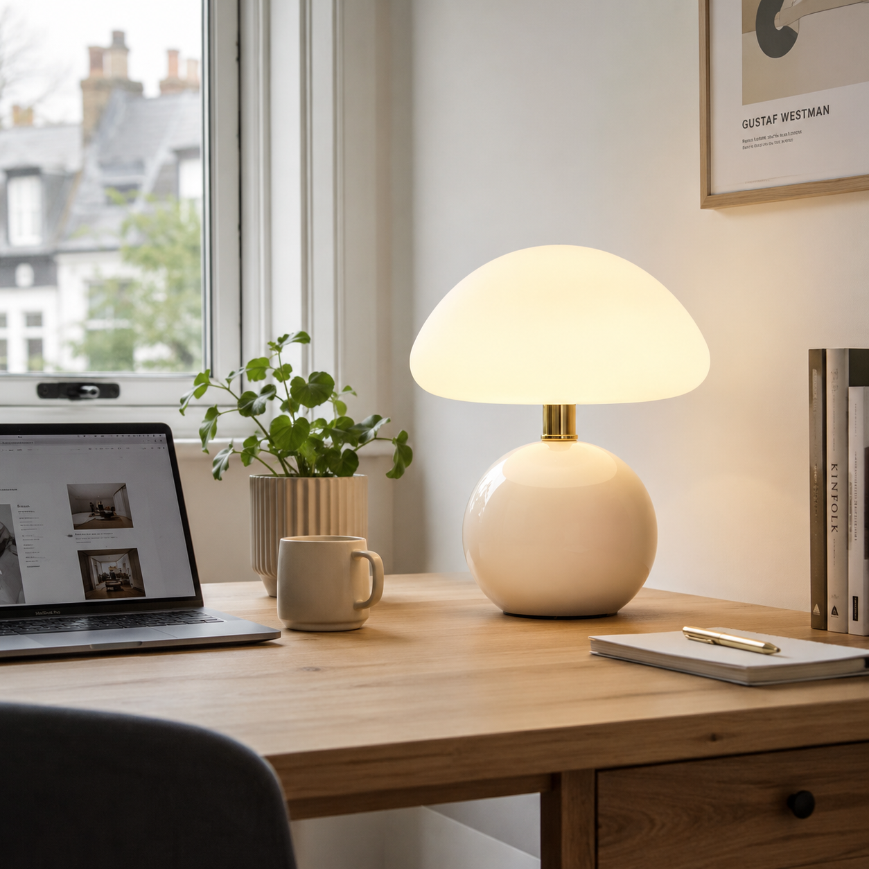 French Mushroom Table Lamp – Cream Bedside Lamp, LED, 6 Colours